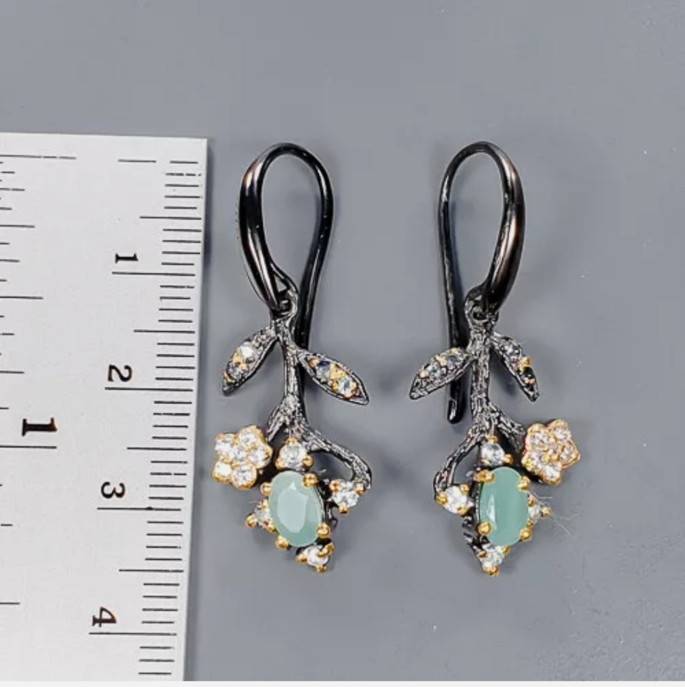 Emerald & Topaz floral draped sterling earrings - Picture 3 of 5